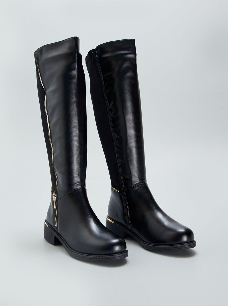 Botas de cano alto de cavaleiro com fecho dourado PRETO - Kiabi
