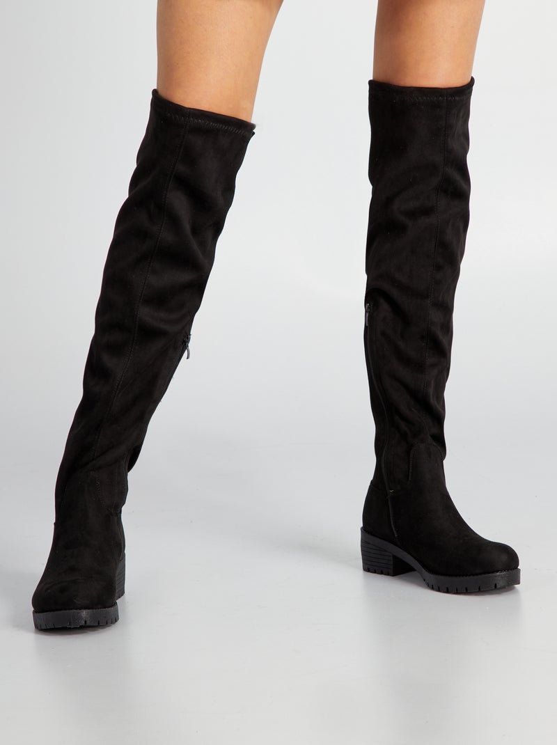 Botas de cano alto em camurça sintética - PRETO - Kiabi