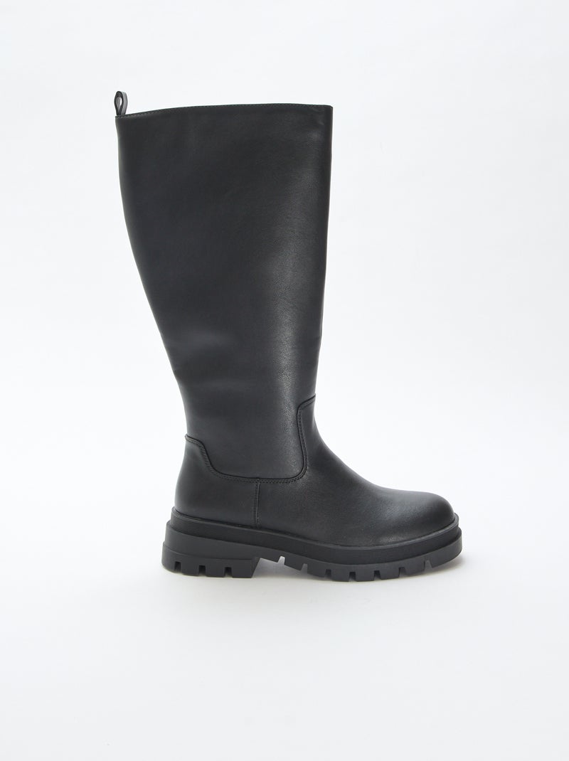 Botas de cano alto em pele sintética com solas serrilhadas Preto - Kiabi