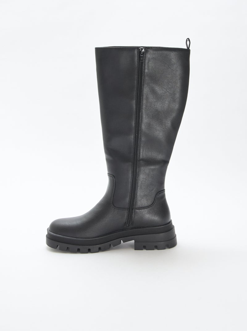 Botas de cano alto em pele sintética com solas serrilhadas Preto - Kiabi