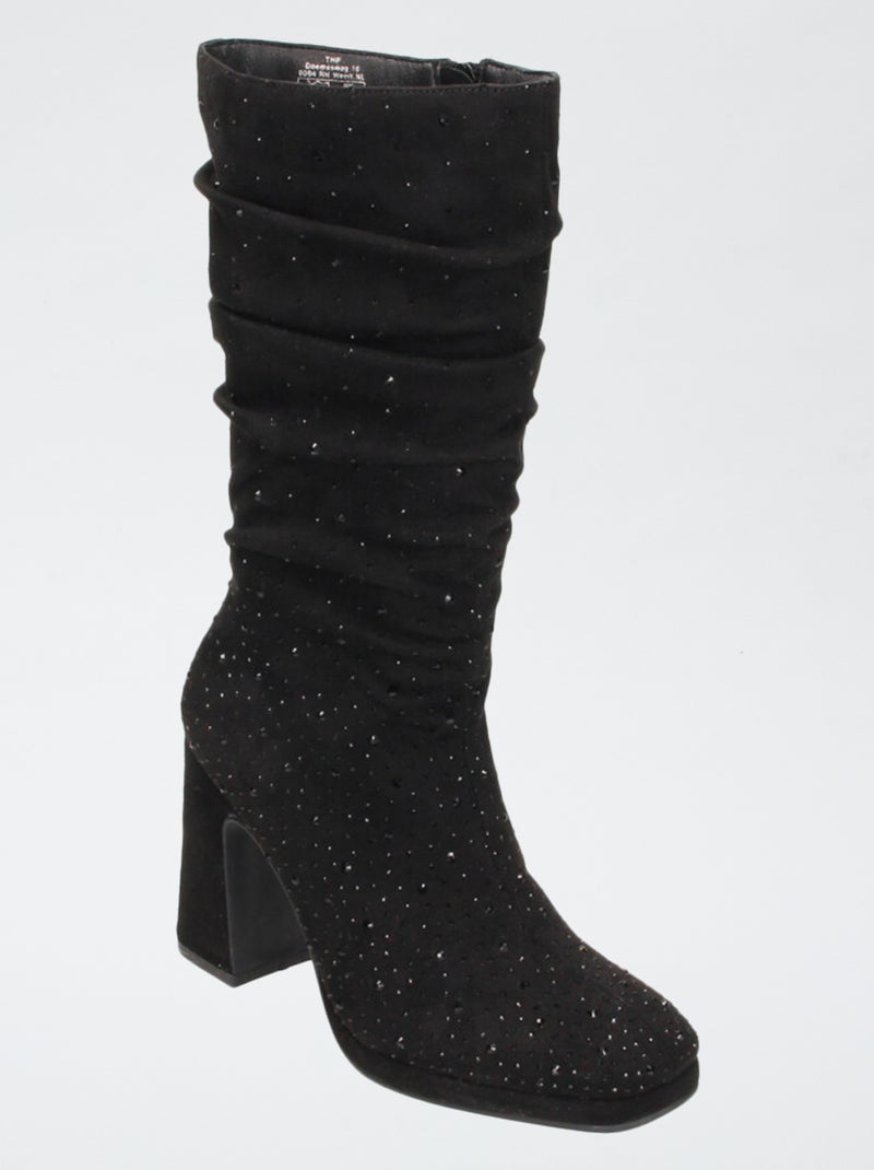 Botas de cano médio em camurça com efeito plissado Preto - Kiabi