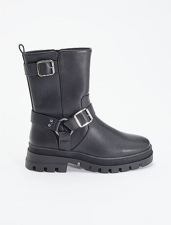Botas de motociclista com tiras decorativas