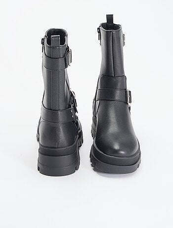 Botas de motociclista com tiras decorativas