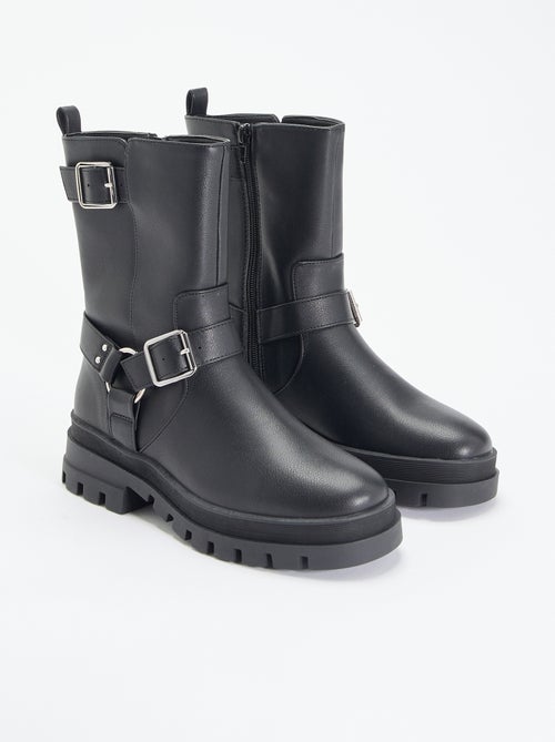 Botas de motociclista com tiras decorativas - Kiabi Botas de motociclista com tiras decorativas - Kiabi