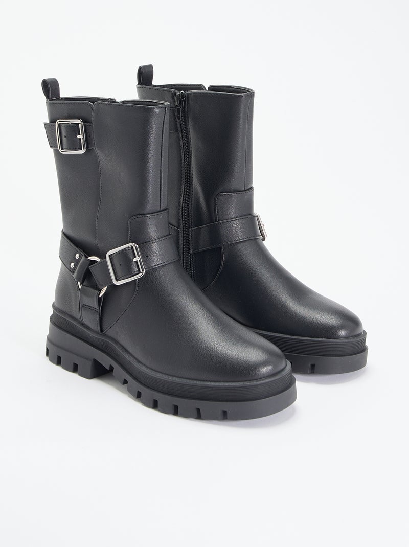 Botas de motociclista com tiras decorativas Preto - Kiabi