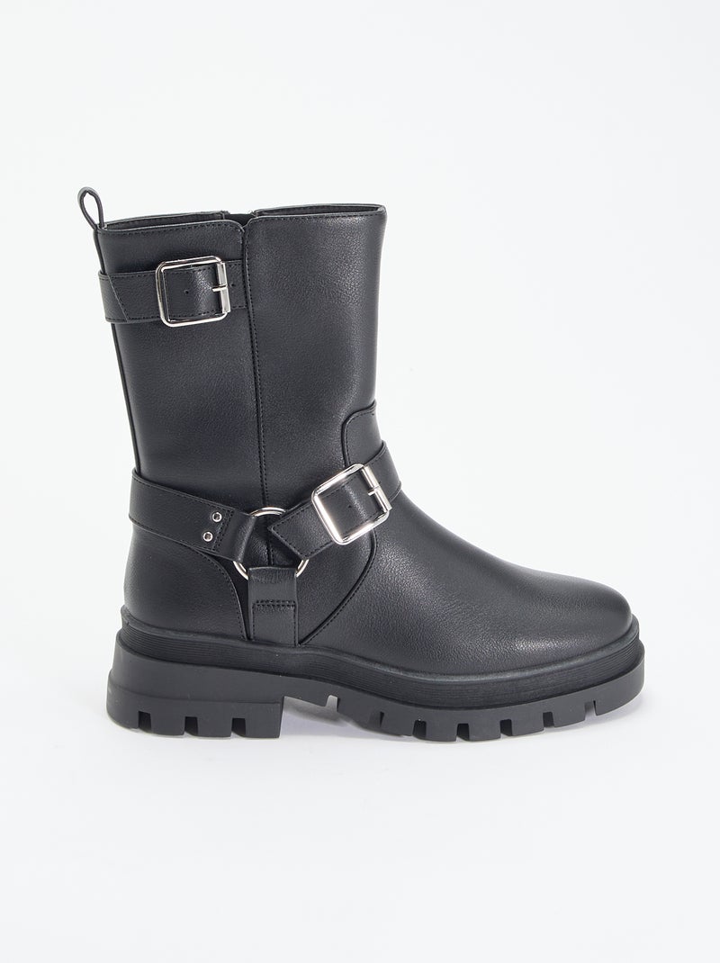 Botas de motociclista com tiras decorativas Preto - Kiabi