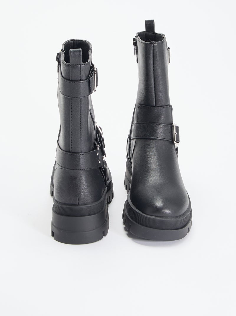 Botas de motociclista com tiras decorativas Preto - Kiabi