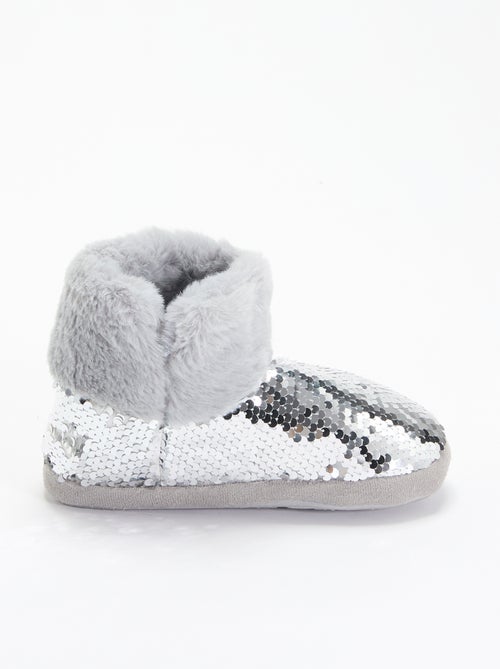 Botas de quarto com efeito pele de carneiro e lantejoulas - Kiabi Botas de quarto com efeito pele de carneiro e lantejoulas - Kiabi