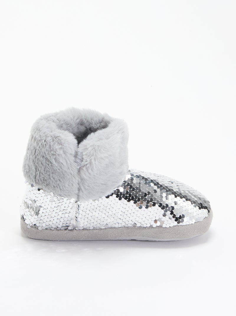 Botas de quarto com efeito pele de carneiro e lantejoulas Cinza - Kiabi