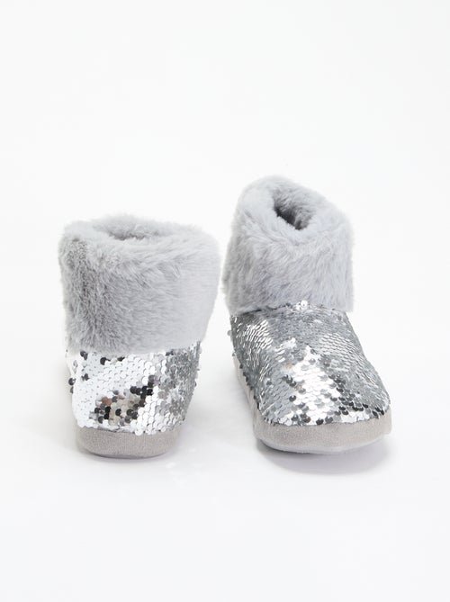 Botas de quarto com efeito pele de carneiro e lantejoulas - Kiabi Botas de quarto com efeito pele de carneiro e lantejoulas - Kiabi