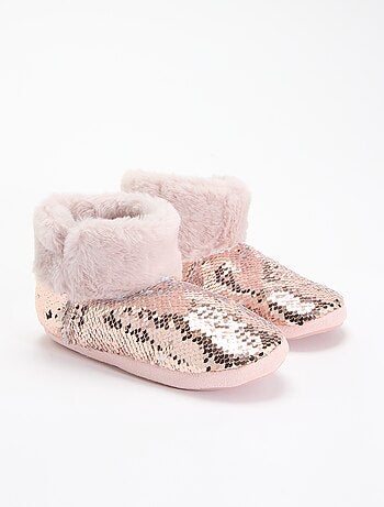 Botas de quarto com efeito pele de carneiro e lantejoulas