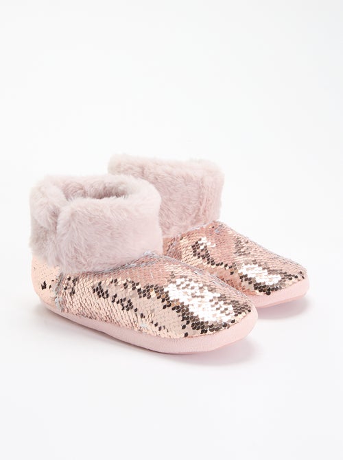 Botas de quarto com efeito pele de carneiro e lantejoulas - Kiabi Botas de quarto com efeito pele de carneiro e lantejoulas - Kiabi