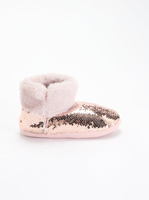 Botas de quarto com efeito pele de carneiro e lantejoulas - Kiabi Botas de quarto com efeito pele de carneiro e lantejoulas - Kiabi