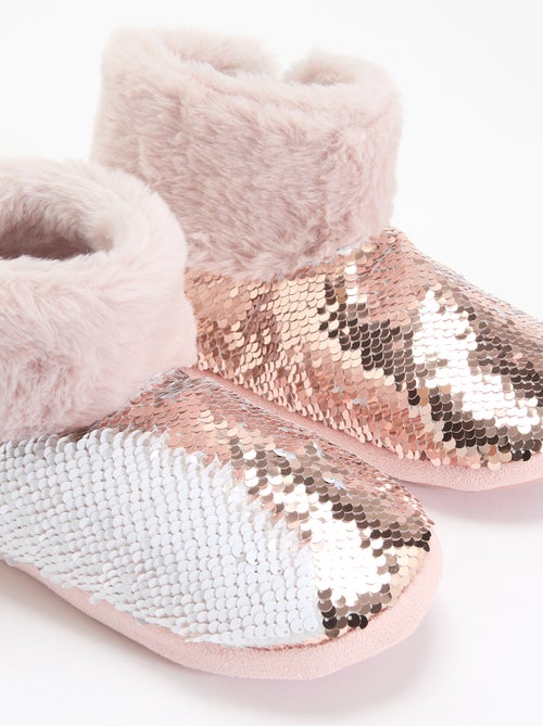 Botas de quarto com efeito pele de carneiro e lantejoulas - Kiabi Botas de quarto com efeito pele de carneiro e lantejoulas - Kiabi