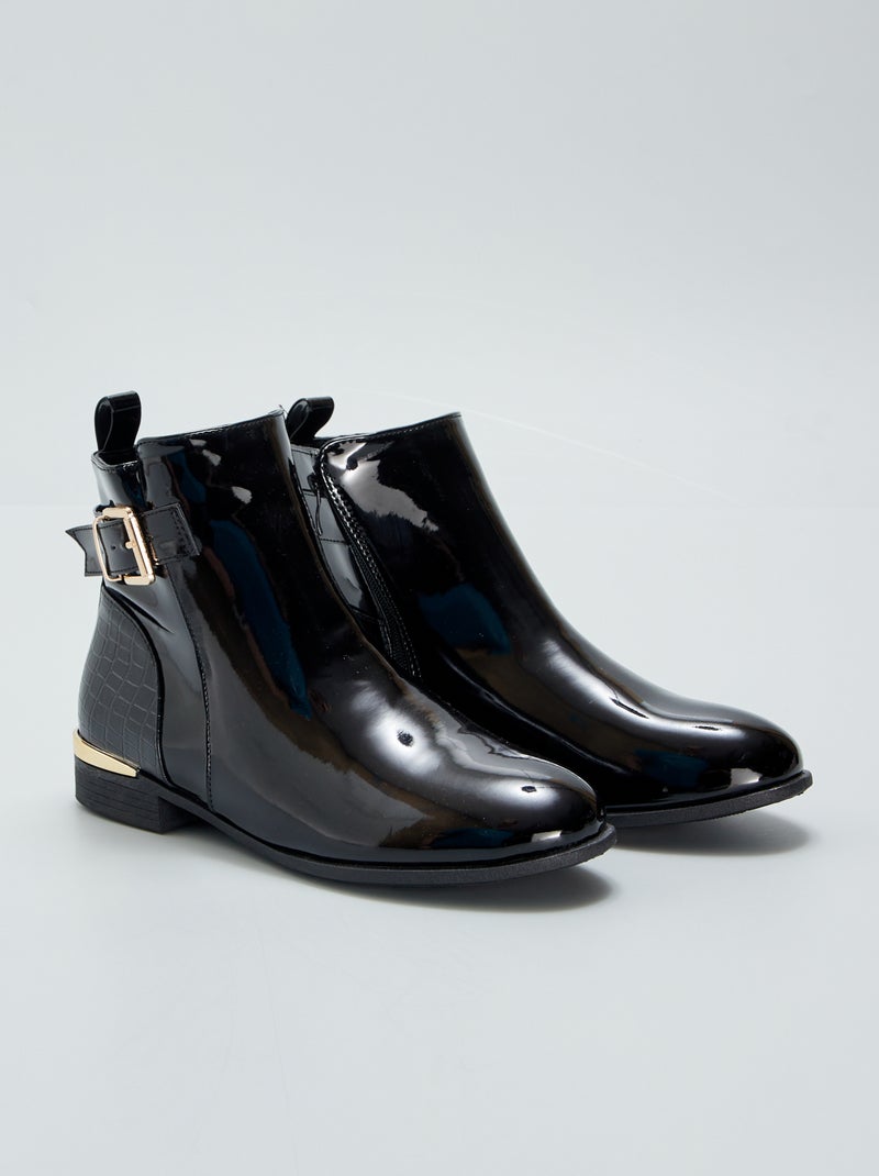 Botas de verniz com efeito crocodilo PRETO - Kiabi