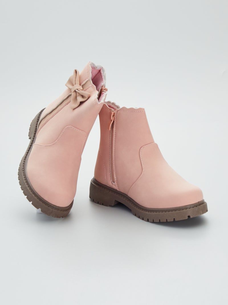Botas em camurça sintética com laço de fantasia Rosa - Kiabi