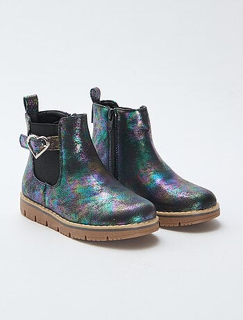 Botas em imitação de couro iridescente e com glitter
