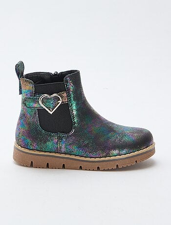 Botas em imitação de couro iridescente e com glitter