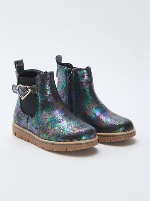 Botas em imitação de couro iridescente e com glitter - Kiabi