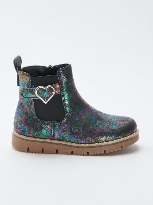 Botas em imitação de couro iridescente e com glitter - Kiabi