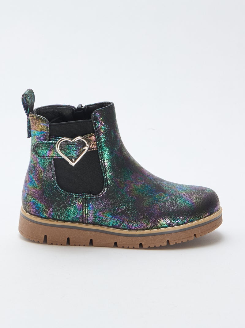 Botas em imitação de couro iridescente e com glitter Azul - Kiabi