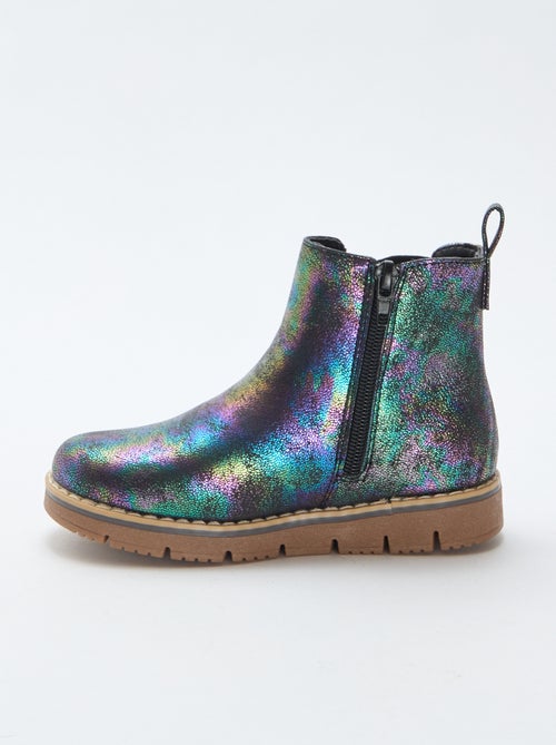Botas em imitação de couro iridescente e com glitter - Kiabi