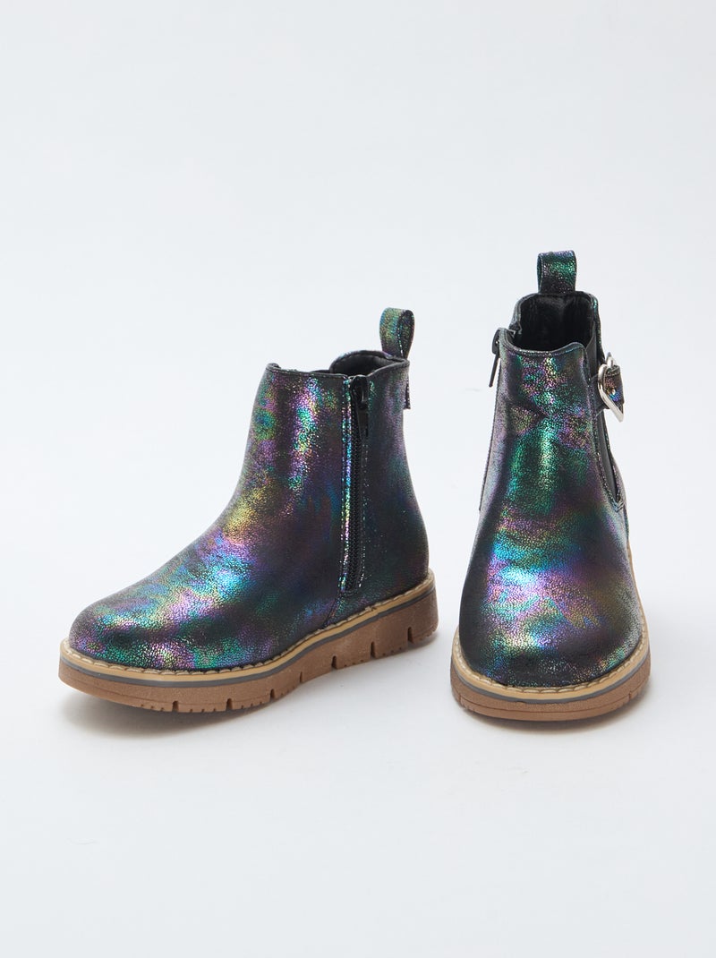 Botas em imitação de couro iridescente e com glitter Azul - Kiabi