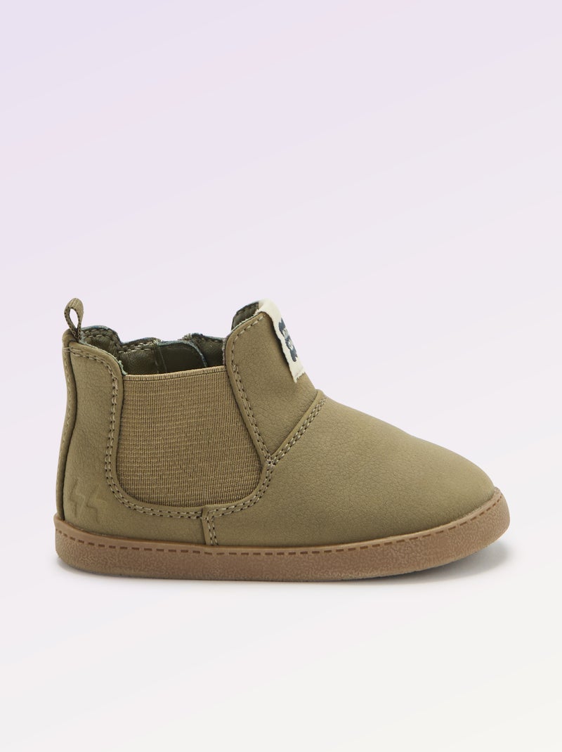 Botas em imitação de pele com fole elástico Caqui - Kiabi