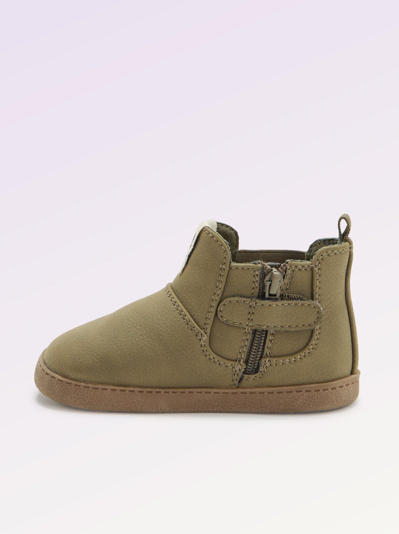 Botas em imitação de pele com fole elástico Caqui - Kiabi
