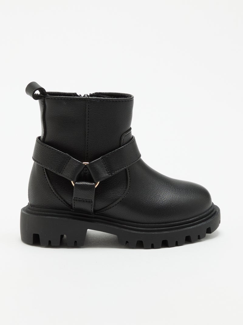 Botas em imitação de pele com tira estilo motociclista Preto - Kiabi