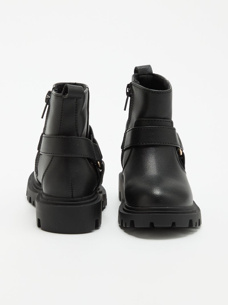 Botas em imitação de pele com tira estilo motociclista Preto - Kiabi