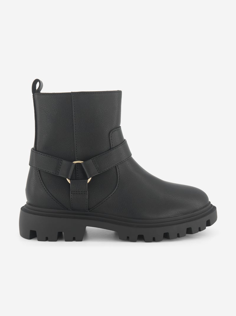 Botas em imitação de pele com tiras decorativas Preto - Kiabi