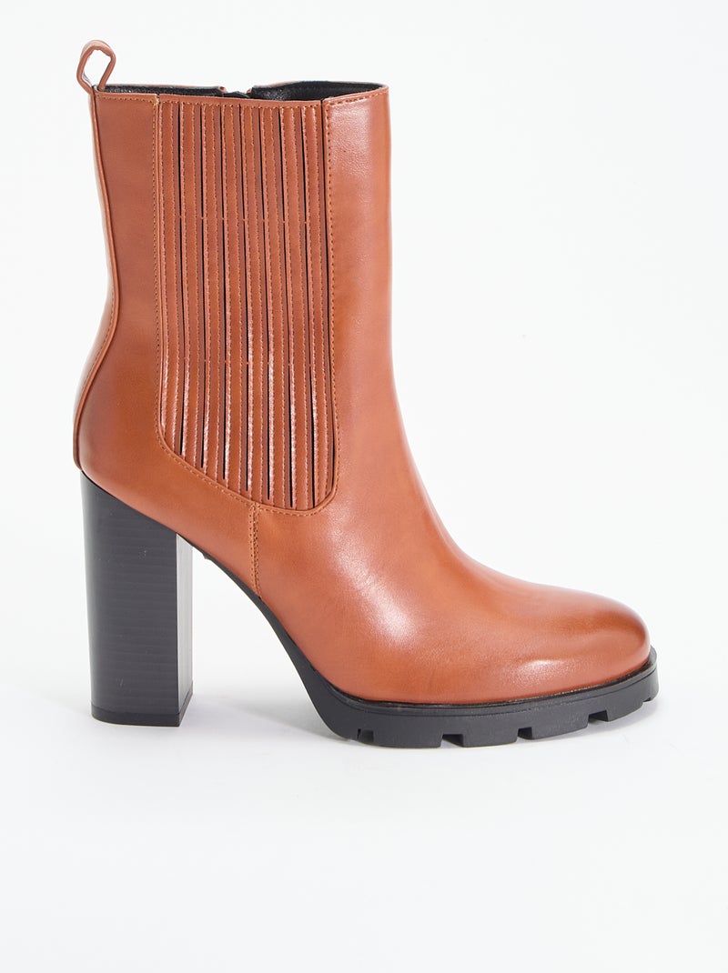 Botas em imitação de pele de salto alto Castanho - Kiabi