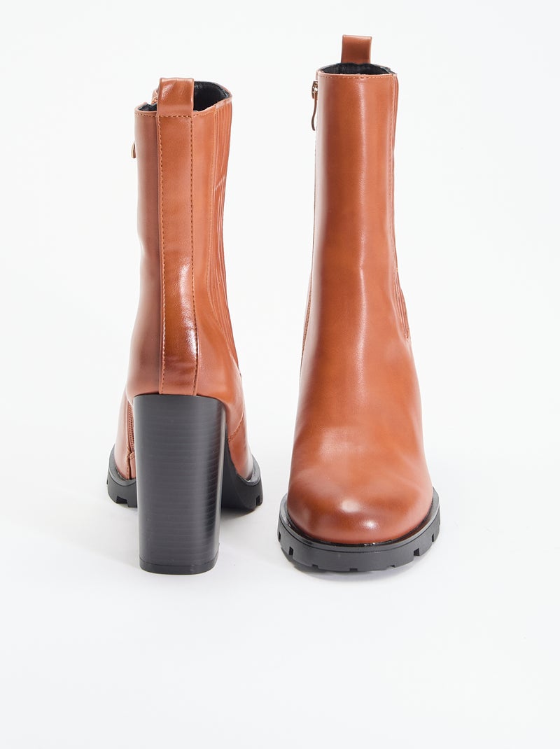 Botas em imitação de pele de salto alto Castanho - Kiabi