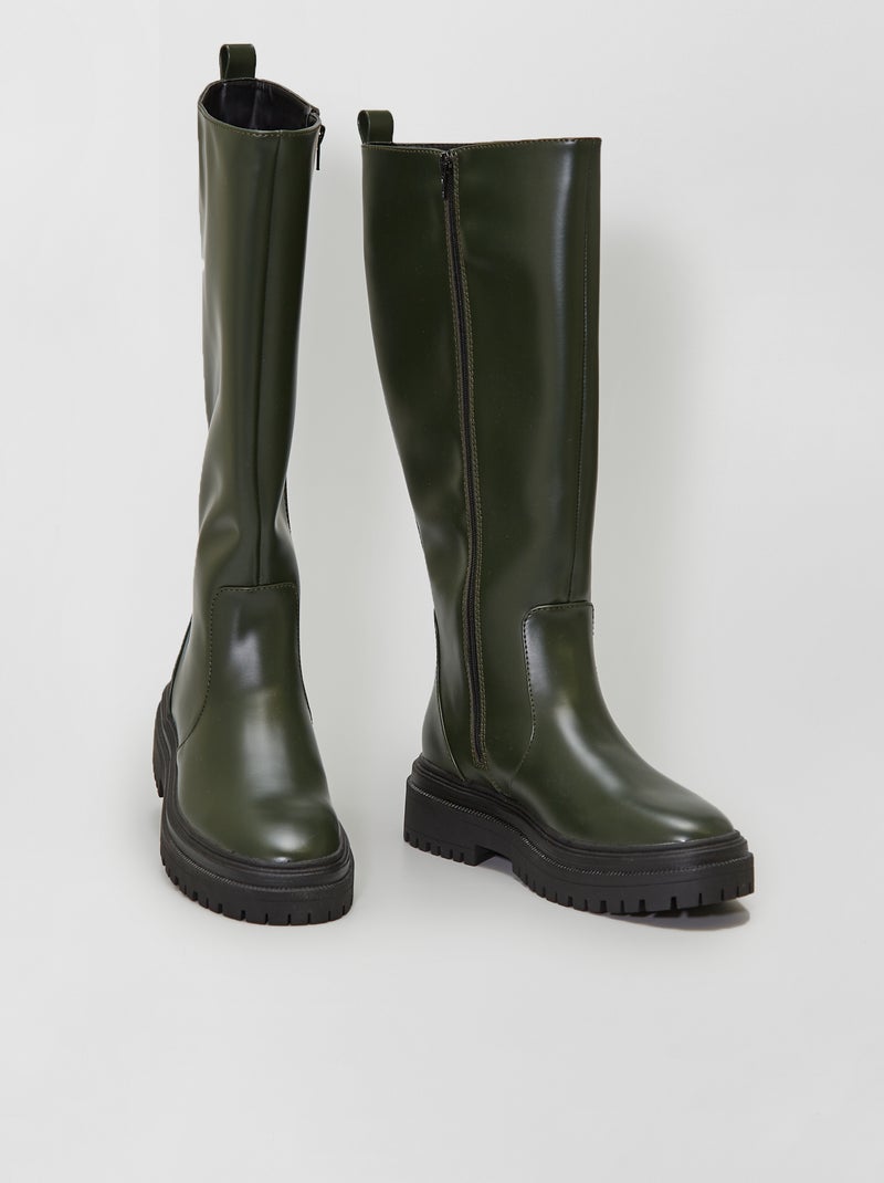 Botas em pele sintética Caqui - Kiabi