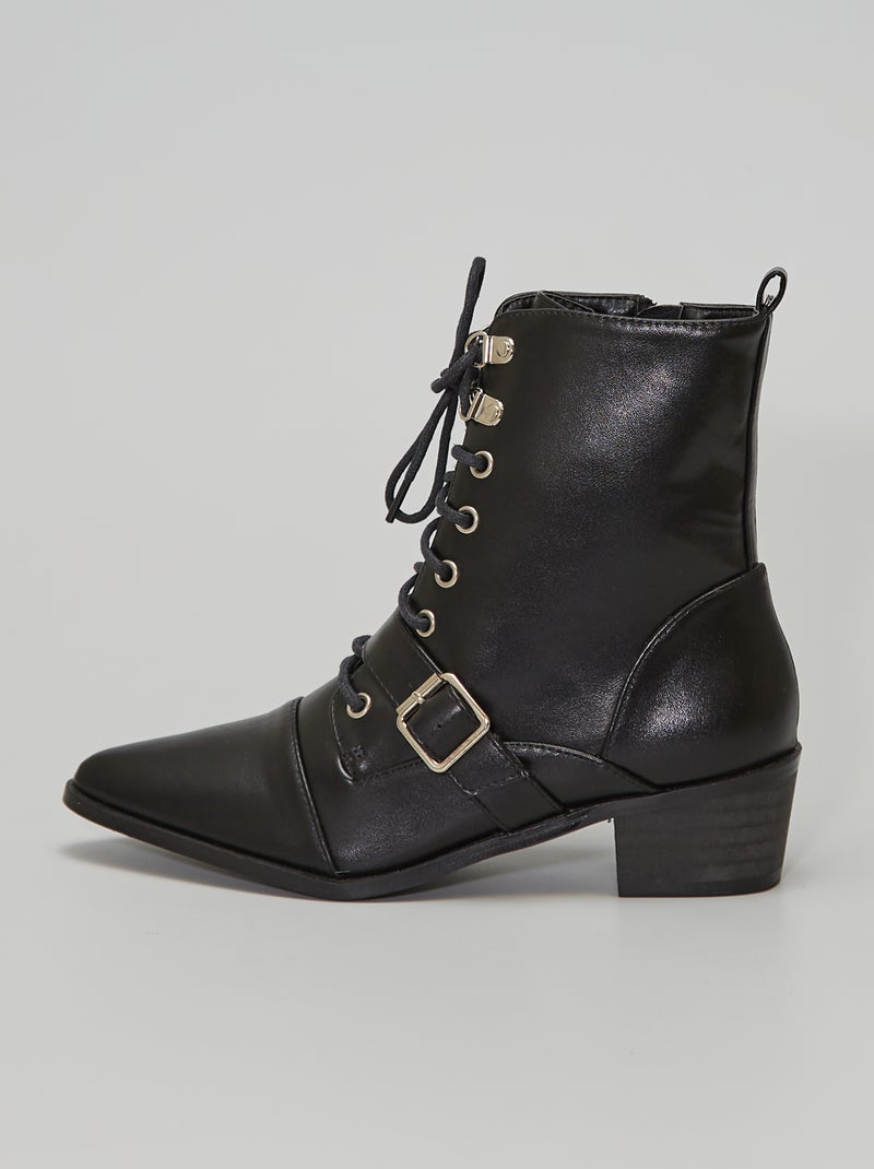 Botas em pele sintética com laços Preto - Kiabi