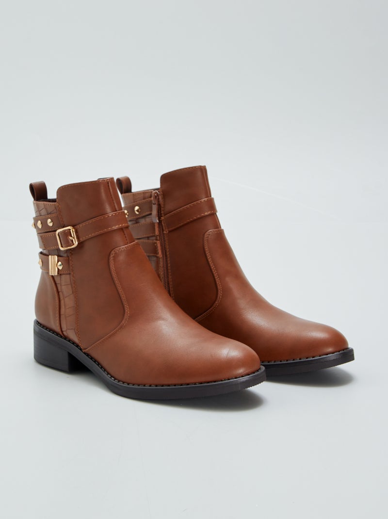 Botas em pele sintética com pormenores de fantasia MARROM - Kiabi