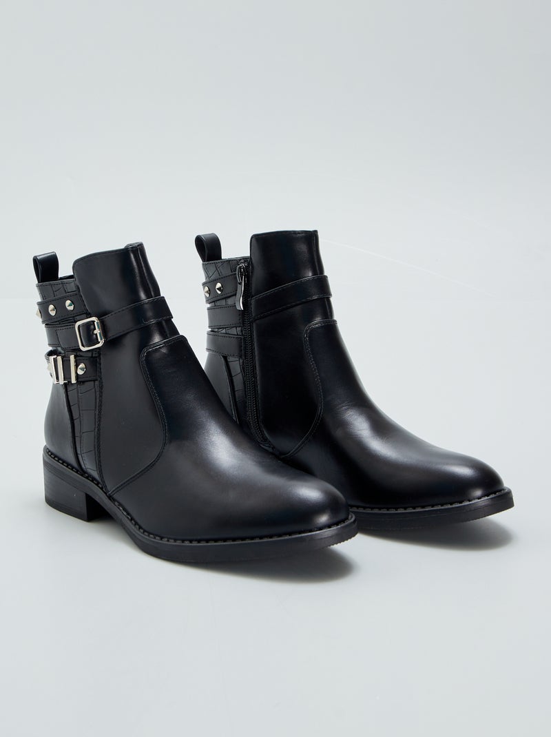 Botas em pele sintética com pormenores de fantasia PRETO - Kiabi