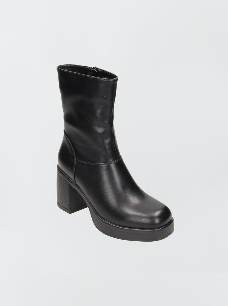 Botas em pele sintética de salto alto PRETO - Kiabi