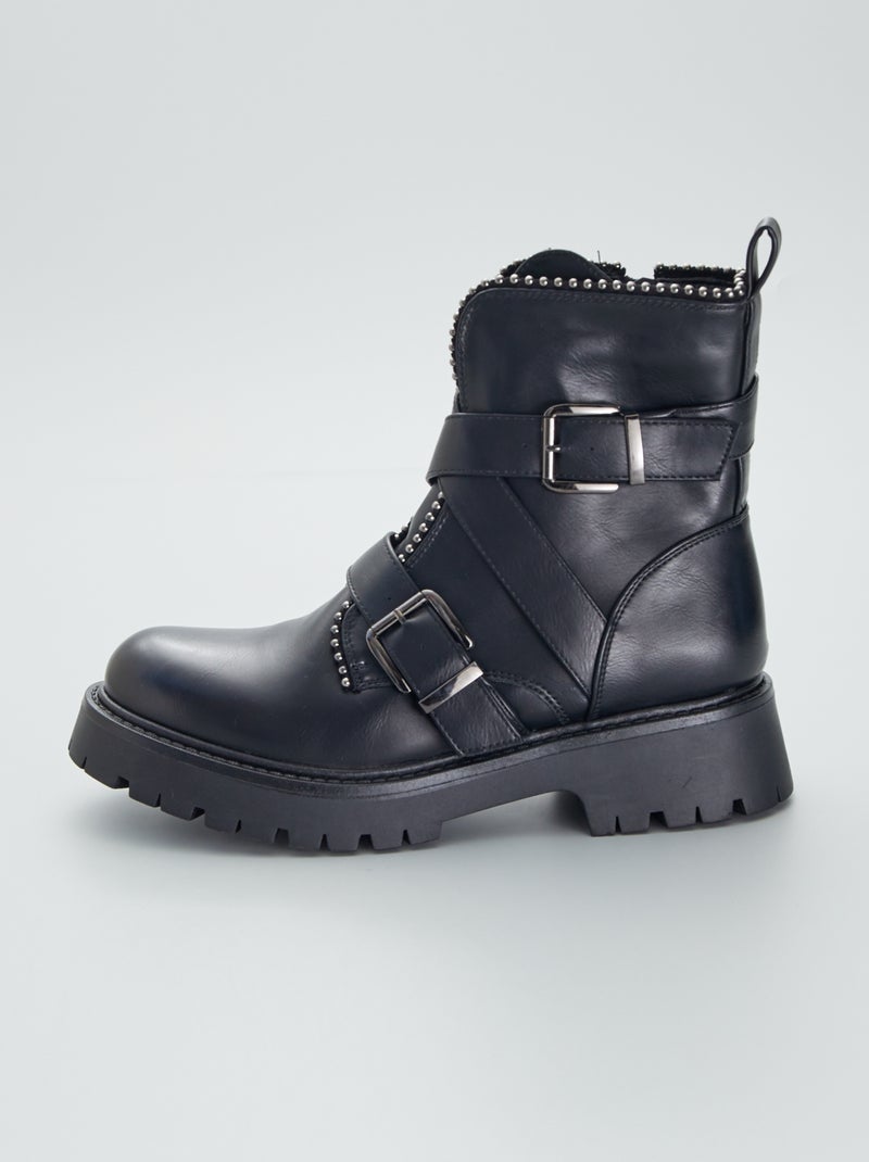 Botas em pele sintética tipo 'Rangers' Preto - Kiabi