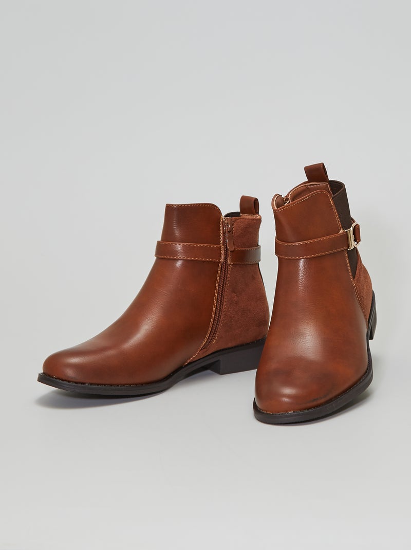 Botas estilo Chelsea bi-matéria Camel - Kiabi