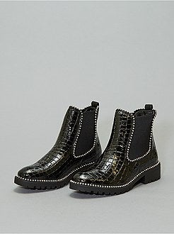Botas estilo 'Chelsea' com efeito crocodilo envernizado - Kiabi