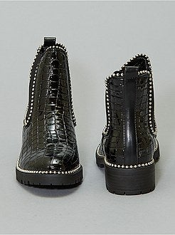 Botas estilo 'Chelsea' com efeito crocodilo envernizado - Kiabi
