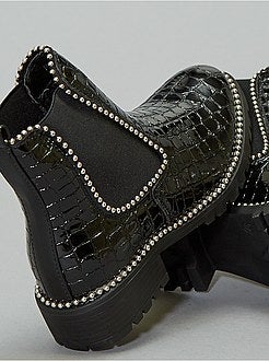 Botas estilo 'Chelsea' com efeito crocodilo envernizado - Kiabi
