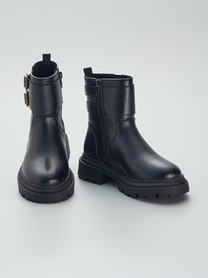 Botas estilo motard com 2 fivelas metálicas Preto - Kiabi