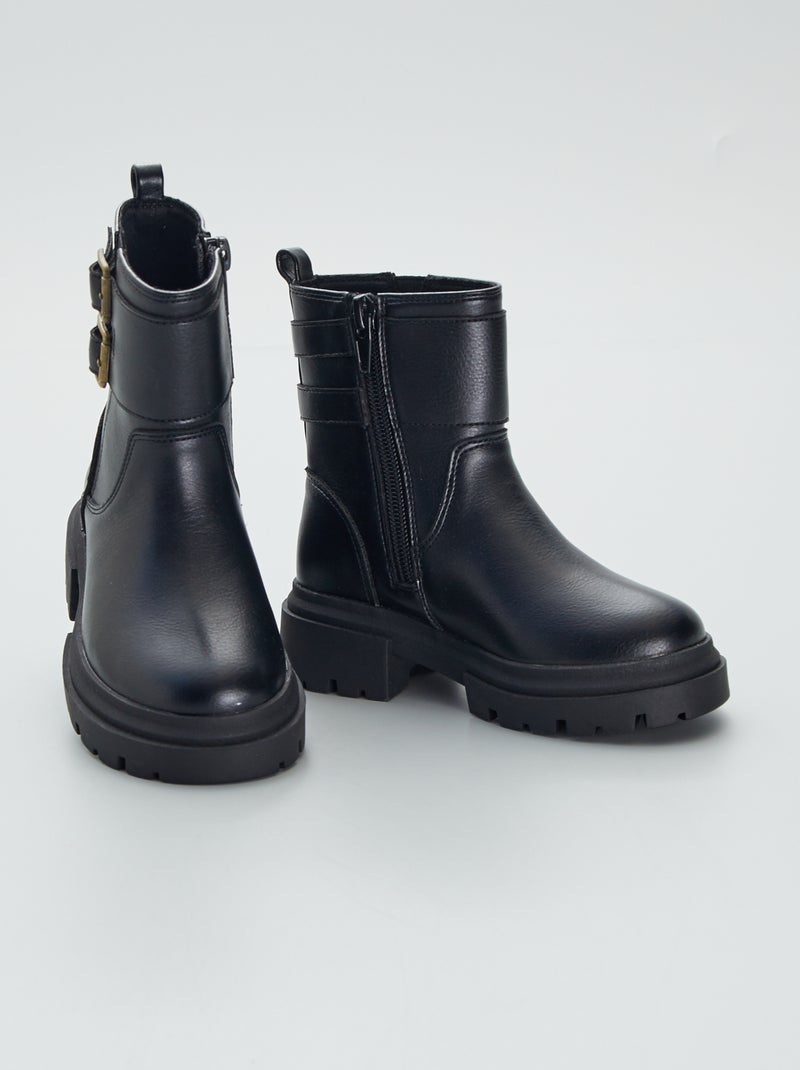 Botas estilo motard com fivelas de fantasia Preto - Kiabi