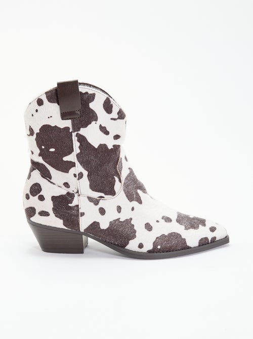Botas estilo santiags imitação de pele de vaca - Kiabi Botas estilo santiags imitação de pele de vaca - Kiabi