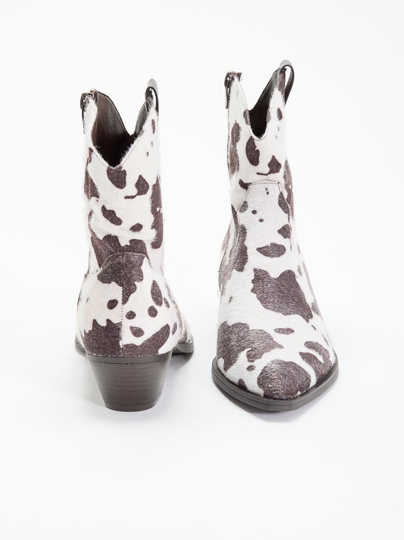 Botas estilo santiags imitação de pele de vaca Castanho - Kiabi