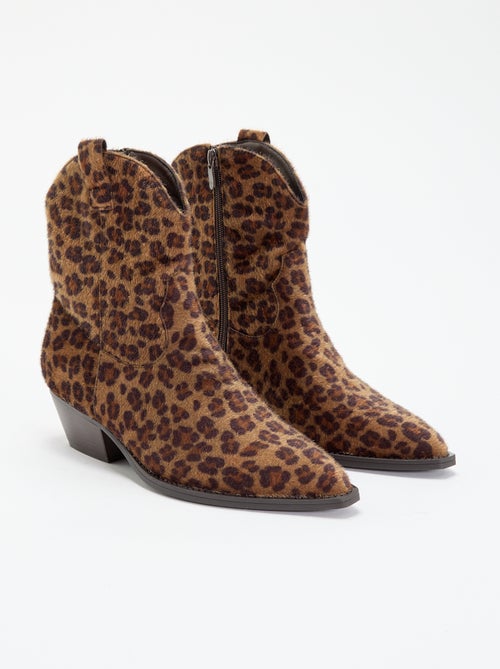 Botas estilo santiags imitação de pele de vaca - Kiabi