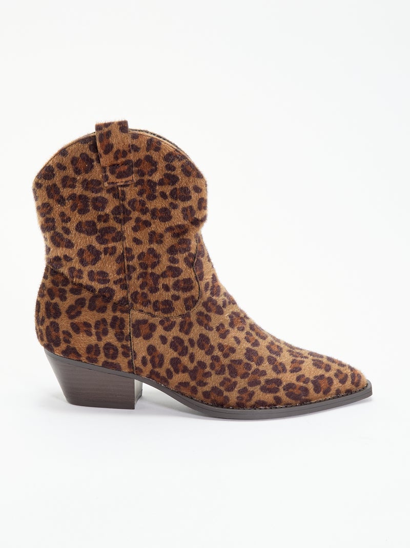 Botas estilo santiags imitação de pele de vaca Castanho - Kiabi